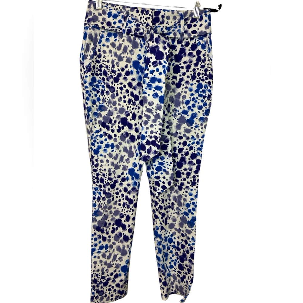 Dazz Milleneum Print Cropped Skinny Pants with Belt, Blue/White Medium, Ladies